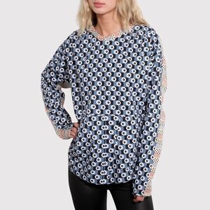 Marni H&M Womens Top Blue Geometric Two Tone V Neck Long Sleeve Blouse Size 10